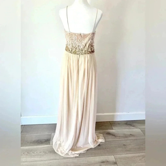 Adrianna Papell Light Pink Ombre Sequins & Tulle Spagetti Strap Gown Size 10 - Picture 7 of 12